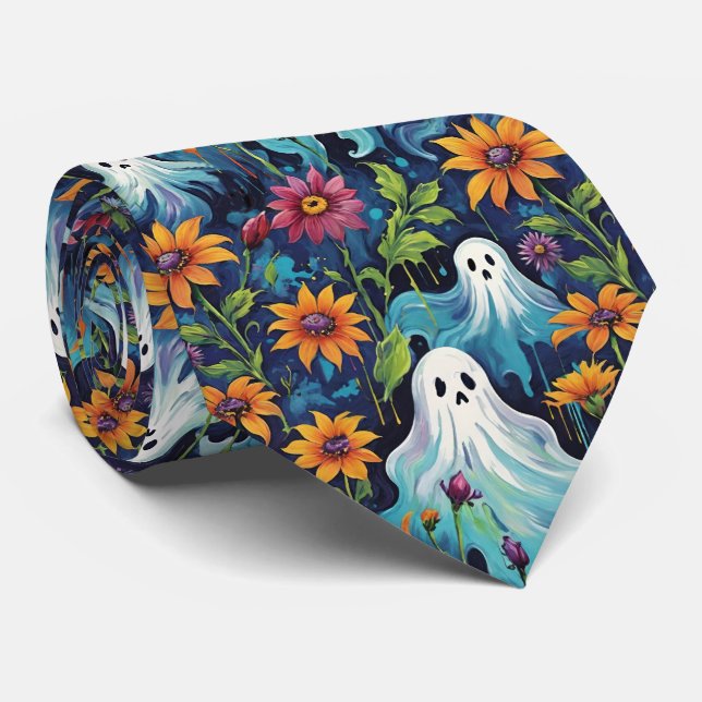 Gravata Fantasmas e Flores do Halloween Spooky (Rolled)