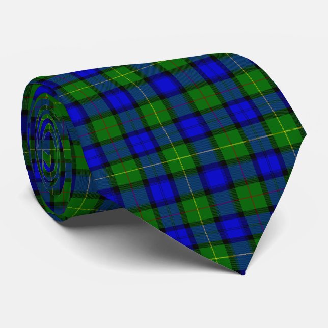 Gravata Farquharson tartan xadrez verde azul (Rolled)
