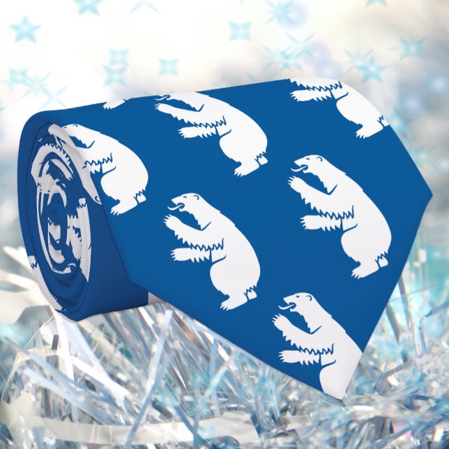 Gravata Fashion Greenland Emblem Tie, Blue, Polar Bear (Greenland Tie / Polar Bear emblem, flag)