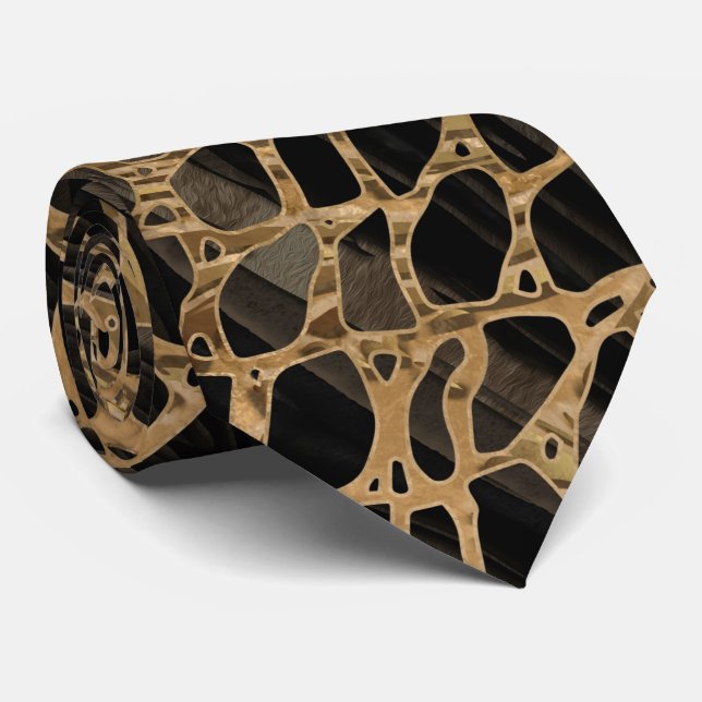 Gravata Faux Crocodilo Negro Mármore líquido e ouro (Rolled)