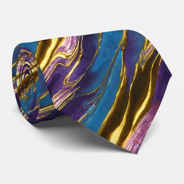 Gravata Faux Dourado com Purple e Blue (Rolled)