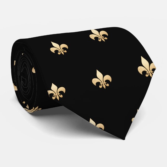 Gravata Faux Dourado Fleur de lis DIY Black Dourado (Rolled)
