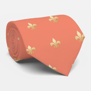 Gravata Faux Dourado Fleur de lis DIY Coral Orange