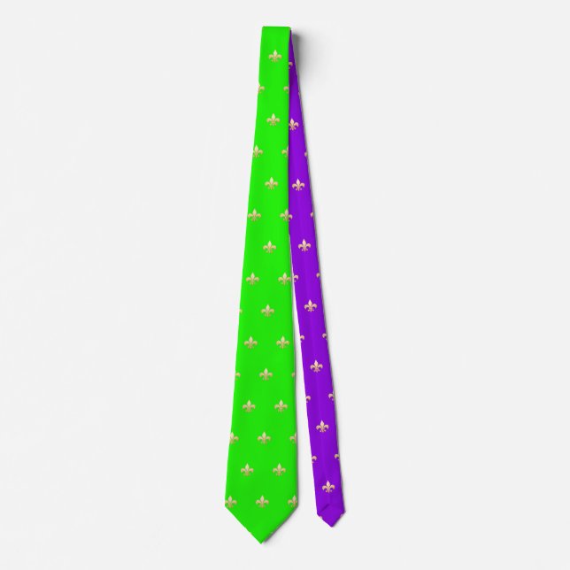 Gravata Faux Dourado Fleur de lis DIY Neon Green Purple (Frente)