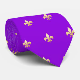 Gravata Faux Dourado Fleur de lis DIY Neon Purple