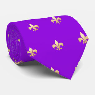 Gravata Faux Dourado Fleur de lis DIY Neon Purple
