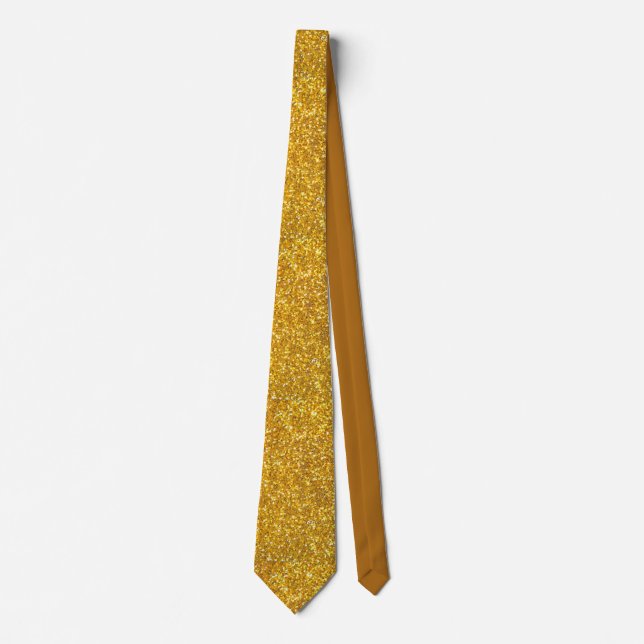 Gravata Faux Dourado Luxe Shiny Glitter Party Neck Tie (Frente)