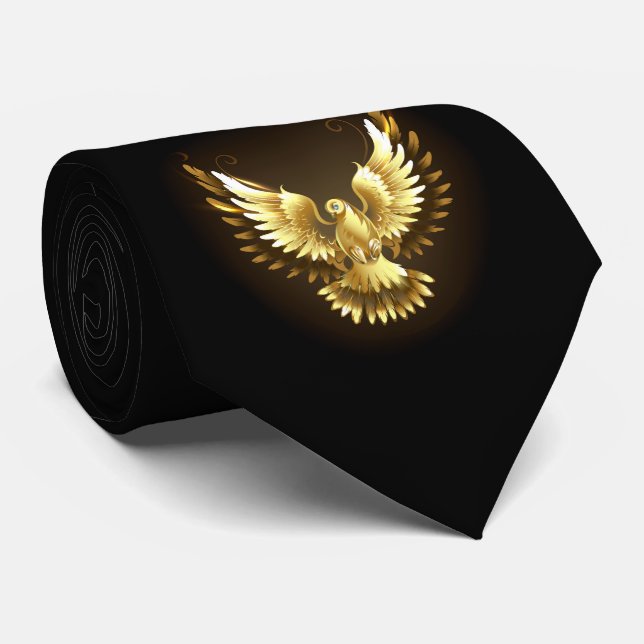 Gravata Faux Gold Foil Peace Dove em Preto (Rolled)