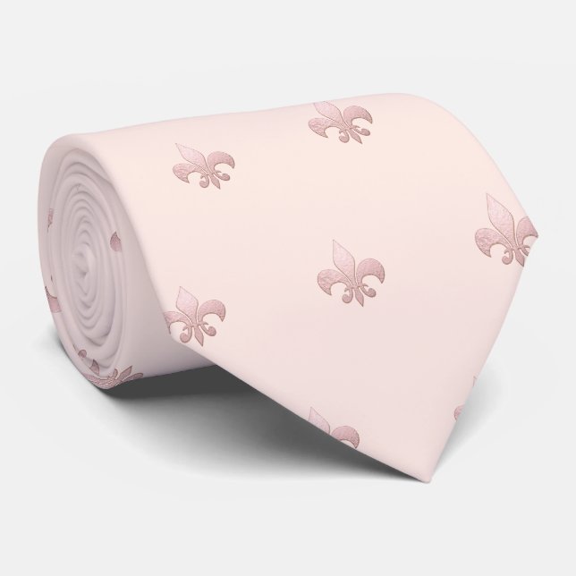 Gravata Faux Rosa Dourado Fleur de lis DIY Blush Pink (Rolled)
