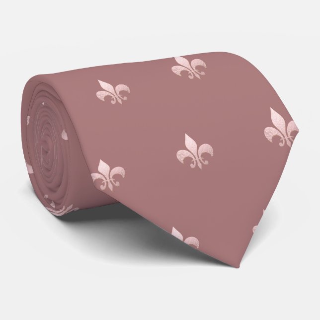 Gravata Faux Rosa Dourado Fleur de lis DIY Dusty Rosa (Rolled)