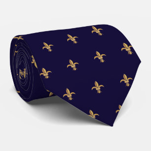Gravata Faux Silk Blue Fleur de Lis Luxury Neck