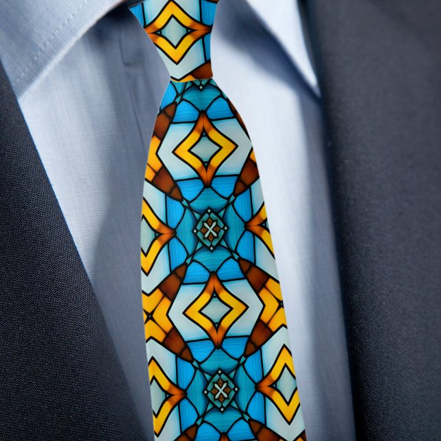 Gravata Faux Vidro Colorido Dourado e Azul (Criador carregado)