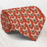 Gravata Fawn French Bulldog Red Neck Tie<br><div class="desc">Um pequeno e divertido "Fawn French Bulldog" ou um padrão francês num fundo vermelho. Excelente para todos os amantes de cães,  babás,  caminhoneiros e veterinários. Arte original de Nic Squirrell.</div>