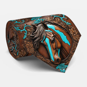 Gravata Fazenda Cowboy Ocidental Turquesa Cavalo Marrom Tu