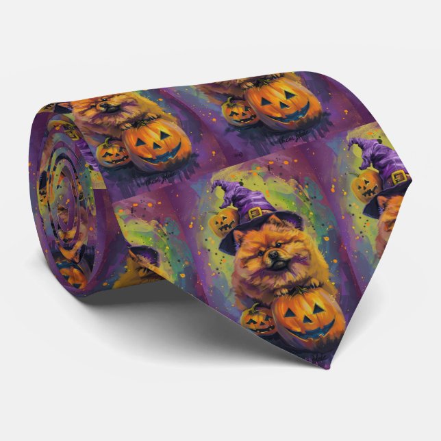 Gravata Feiticeira de Halloween e Abóbora de Chow Spooky (Rolled)