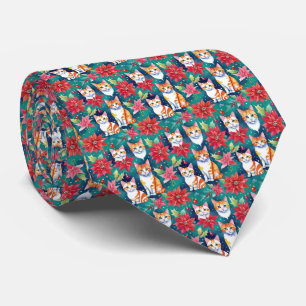 Gravata Felinos De Natal Com Poinsettias