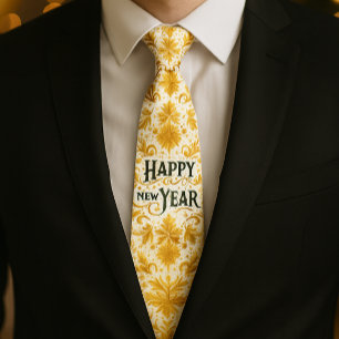 Gravata Feliz Ano Novo Dourado