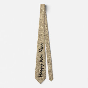 Gravata Feliz ano novo Dourado Glitter Sparkle Black Party