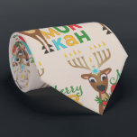 Gravata Feliz Christmukkah Reindeer<br><div class="desc">Rena de Natal com uma menorah Hanukkah para chifres com uma saudação Christmukkah Feliz.</div>