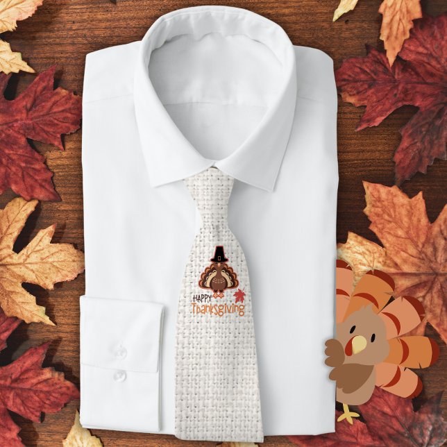 Gravata Feliz Dia de Ação de Graças Festivo Peregrino Turq (Festive Happy Thanksgiving Pilgrim Turkey Neck Tie)