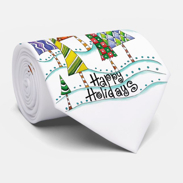 Gravata Feliz Férias! Árvores de Natal bonitas com Estrela (Rolled)