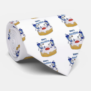 Gravata Feliz Hanukkah Dreidels Dançantes Donut de Geléia