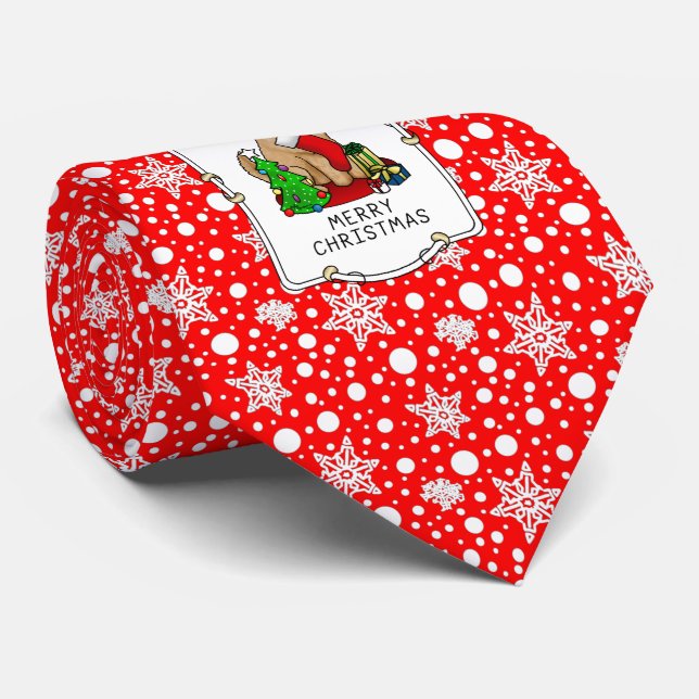 Gravata Feliz Natal 2 Goldendoodle (ouro vermelho) (Rolled)