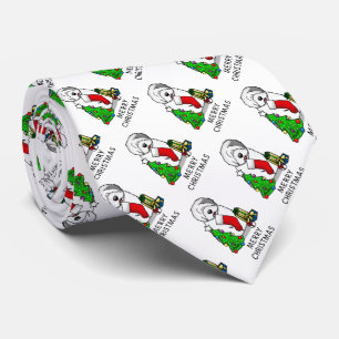 Gravata Feliz Natal Árvore 2 Antiga Cinza de Ovino Inglês 