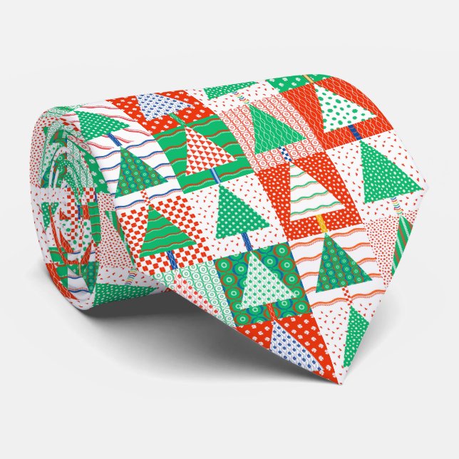 Gravata Feliz Natal Árvores de Natal Modernas em Patchwork (Rolled)