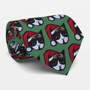 Gravata Feliz Natal Black and White Cat