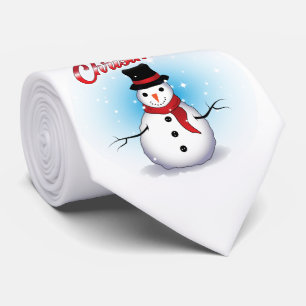 Gravata Feliz Natal Simples com Snowman em BRANCO
