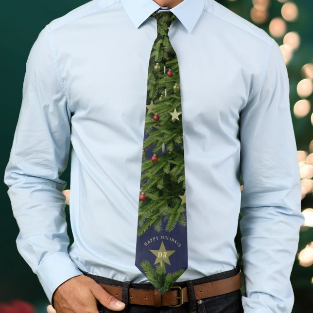 Gravata Feliz Natal Tradicional Tie de Árvore de Natal (Happy Holidays! The perfect christmassy tie to wear this holiday season. Add your initials!)