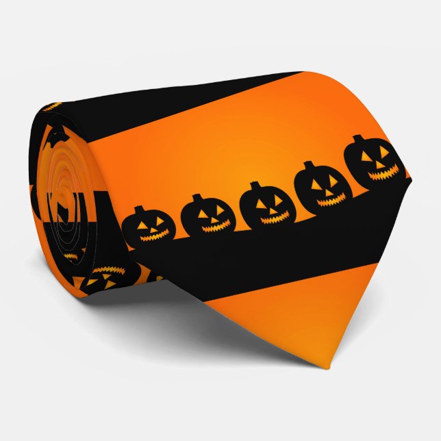 Gravata Feliz Pumpkins Black em Orange Tie (Rolled)