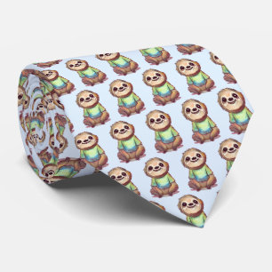 Gravata Feliz Sloth Vestindo um Padrão de Camisa Bonita