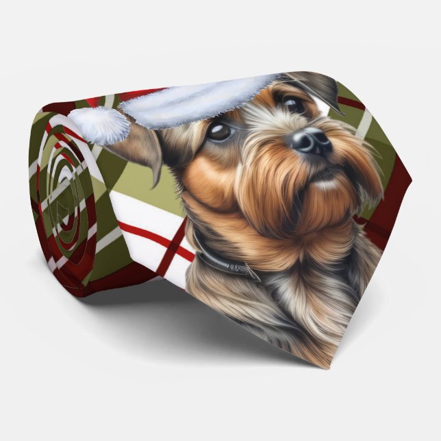 Gravata Feriado de Xadrez Vermelha Fronteira Natal (Rolled)
