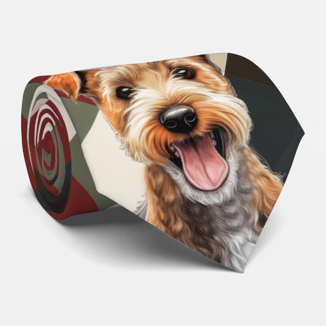 Gravata Feriado Lakeland Terrier Red Xadrez Natal (Rolled)