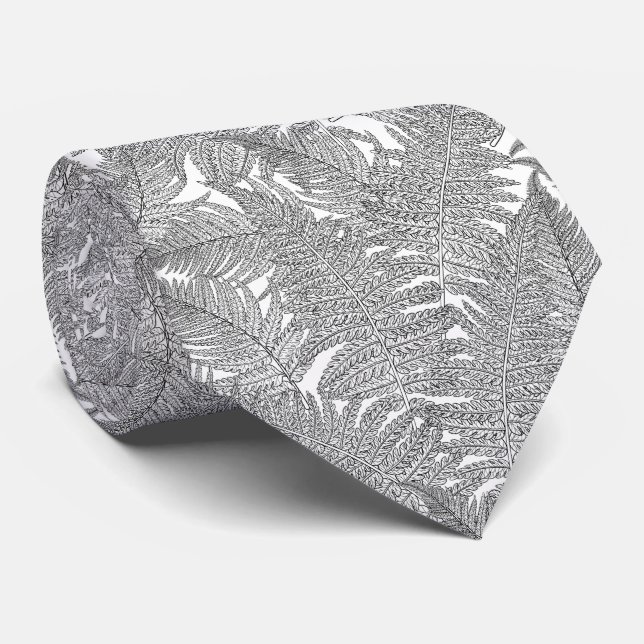 Gravata Fern em preto e branco (Rolled)