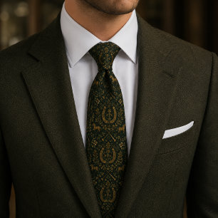 Gravata Ferradura de Cavalo Equestre de Luxo Dourado Verde