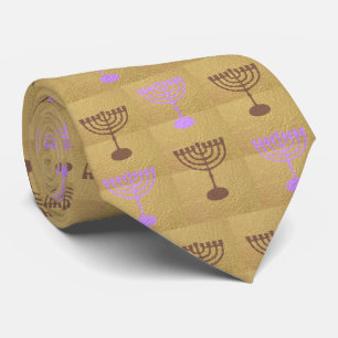 Gravata Festa de Hanukkah, Dourado Padrão Menorah