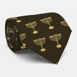 Gravata Festa de Hanukkah, Dourado Patterno Menorah