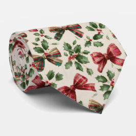 Gravata Festive Bow and Holly Christmas Pattern