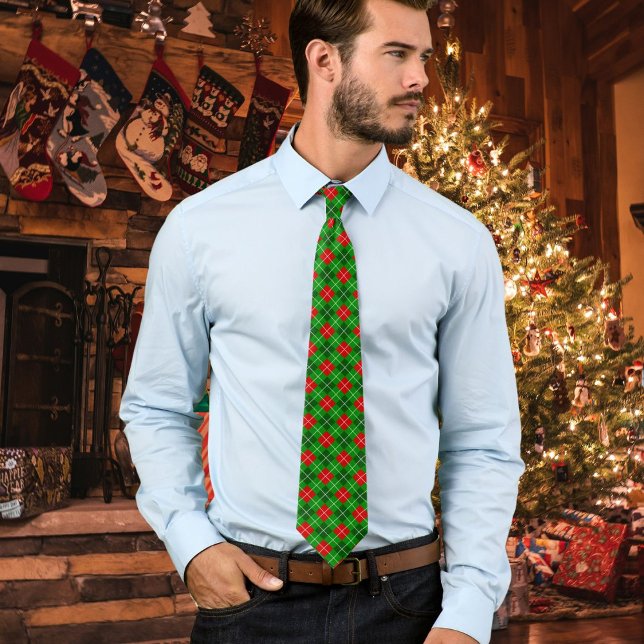 Gravata Festive Red and Green Christmas Argyle Pattern  (Criador carregado)