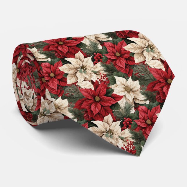 Gravata Festive tiled poinsettia pattern  (Rolled)