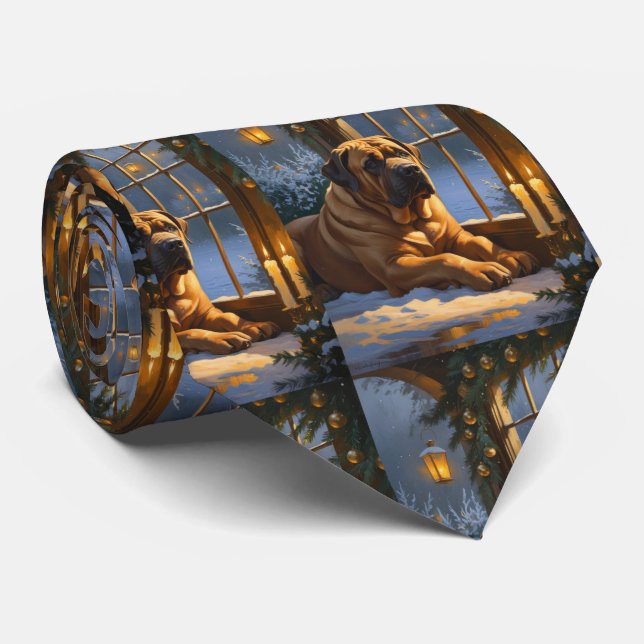 Gravata Festivo Bullmastiff com Férias de Natal (Rolled)