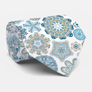 Gravata Festivo Chic Winter Mandala Snow Flakes Padrão