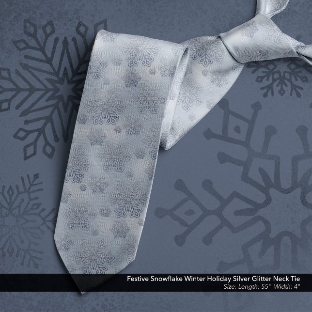 Gravata Festivo Floco de neve Fresco de inverno Lábio de p (Festive Snowflake Winter Holiday Silver Glitter Neck Tie)
