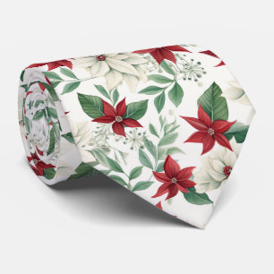 Gravata Festivo Vermelho e Verde Poinsettia Feriado Tie Fl