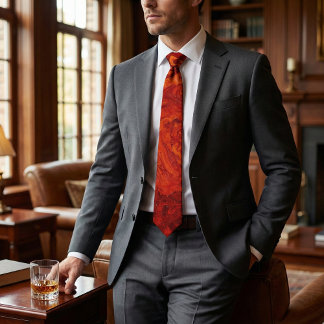 Gravata Fiery Orange Red Marble: Abstract Swirl Desgn