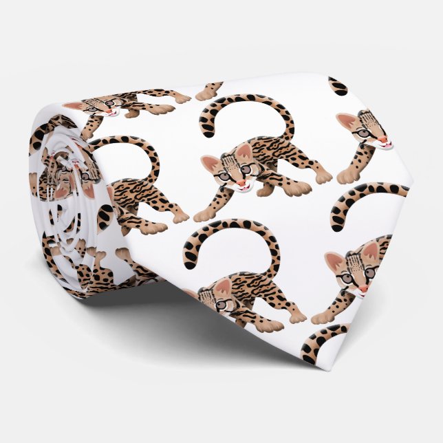 Gravata Figura de desenho animado de ocelot bonito (Rolled)