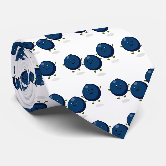 Gravata Figura de desenho animado roxo de mirtilos felizes (Rolled)